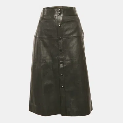 Pre-owned Saint Laurent Black Leather Button Front Knee Length Skirt S