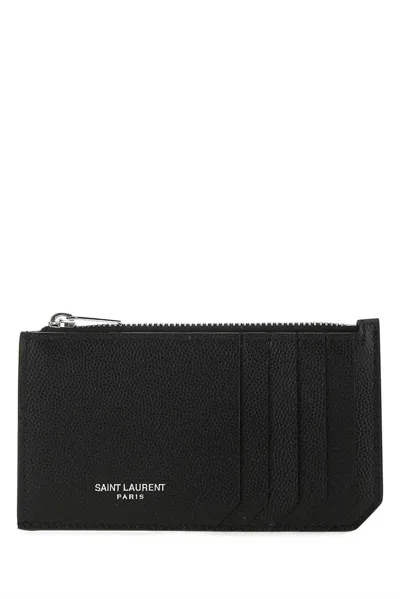 Saint Laurent Pebbled Calfskin Wallet In Black