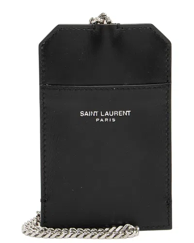 Saint Laurent Black Leather Card Holder With Chain (authentic Pre-loved)