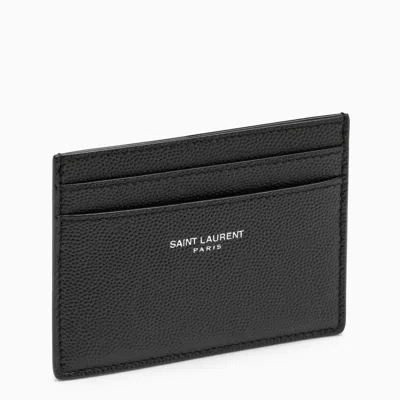 Saint Laurent Logo Signature Grained Leather Cardholder In Black