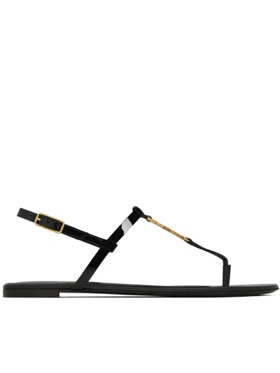 Saint Laurent Cassandra Leather Sandal In Black