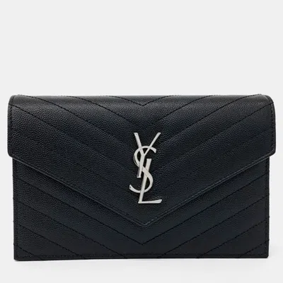 Pre-owned Saint Laurent Black Leather Cassandra Mini Crossbody Bag