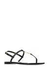 Saint Laurent Black Cassandra Flat Sandals In Crocodile-embossed Leather With Gold-tone Monogram