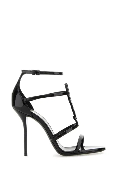 Saint Laurent Black Leather Cassandra Sandals