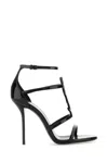 Saint Laurent Cassandra Logo-embellished Patent-leather Sandals In Black