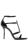 Saint Laurent Cassandra Logo-embellished Patent-leather Sandals In Black