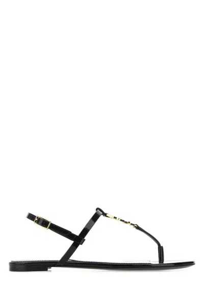SAINT LAURENT BLACK LEATHER CASSANDRA SANDALS