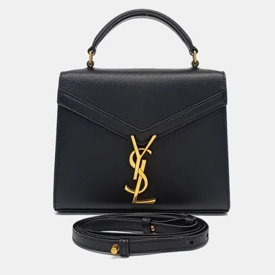 Pre-owned Saint Laurent Black Leather Cassandra Top Handle Shoulder Bag