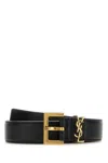 Saint Laurent Black Leather Cassandre Belt In Black