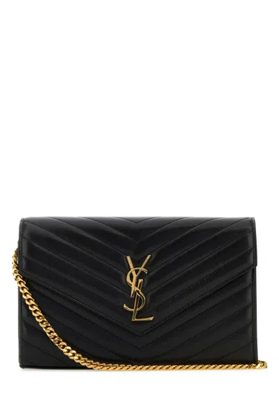 Saint Laurent Black Leather Cassandre Clutch