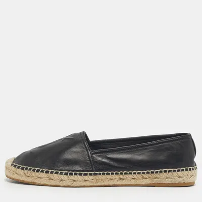 Pre-owned Saint Laurent Black Leather Cassandre Espadrille Flats Size 39