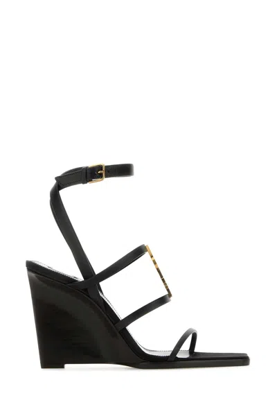 SAINT LAURENT SAINT LAURENT BLACK LEATHER CASSANDRE WEDGES