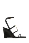 Saint Laurent Black Wedges With Metallic Cassandre Detail And Adjustable Leather Strap In Leather Women In Black