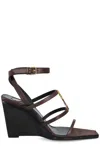 Saint Laurent Cassandra 90 Leather Wedge Sandal In Brown