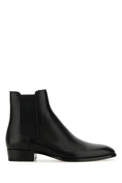 Saint Laurent Black Leather Chelsea Wyatt Ankle Boots
