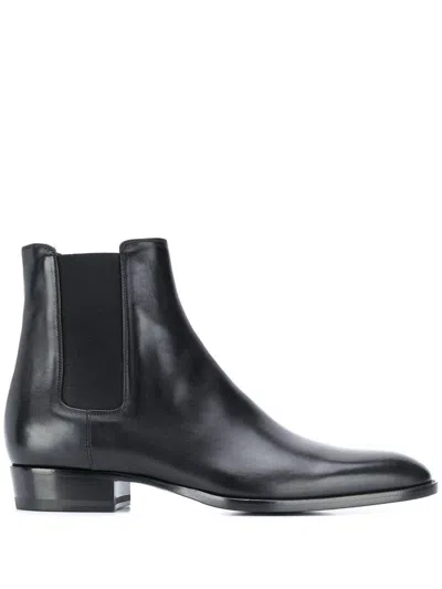 Saint Laurent Black Leather Chelsea Wyatt Ankle Boots
