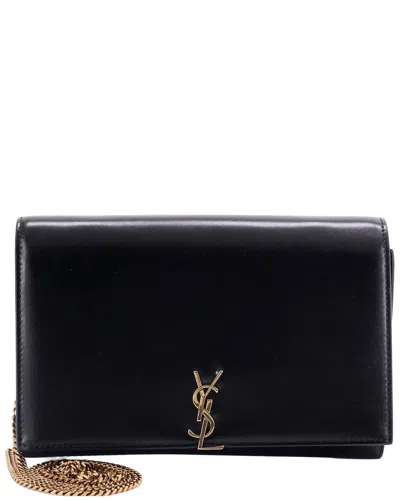 Pre-owned Saint Laurent Black Leather Classic Monogram Flap Chain Wallet (authentic Pre-loved)