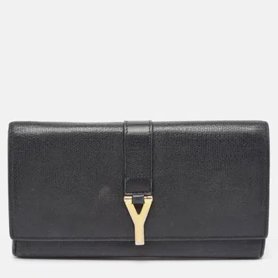 Pre-owned Saint Laurent Black Leather Classic Y Flap Continental Wallet