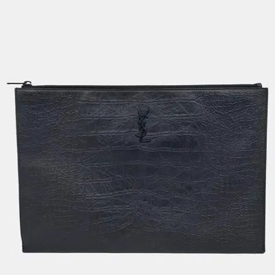 Pre-owned Saint Laurent Black Leather Clutch