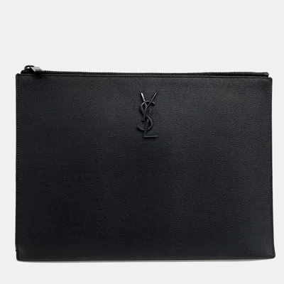Pre-owned Saint Laurent Black Leather Clutch
