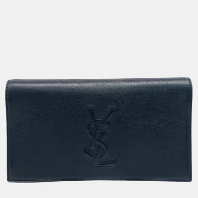 Pre-owned Saint Laurent Black Leather Clutch (361120)