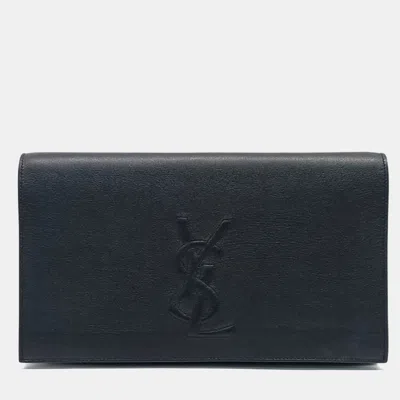 Pre-owned Saint Laurent Black Leather Clutch (361120)