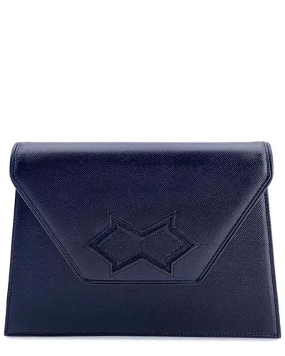 Saint Laurent Black Leather Clutch (authentic Pre-loved) In Blue