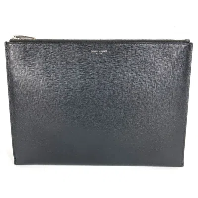 Pre-owned Saint Laurent Black Leather Clutch Bag Pouch ()