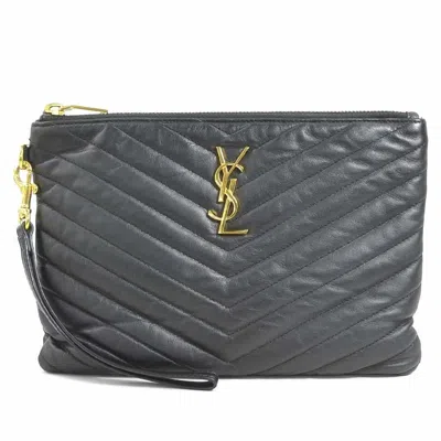 Pre-owned Saint Laurent Black Leather Clutch Bag ()