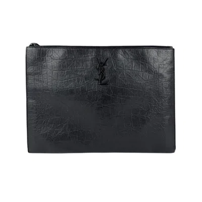 Pre-owned Saint Laurent Black Leather Clutch Bag ()