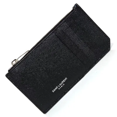 Pre-owned Saint Laurent Black Leather Coin Purse/coin Case ()