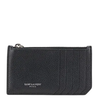 Pre-owned Saint Laurent Black Leather Coin Purse/coin Case ()