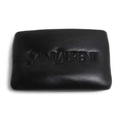 Pre-owned Saint Laurent Black Leather Coin Purse/coin Case ()