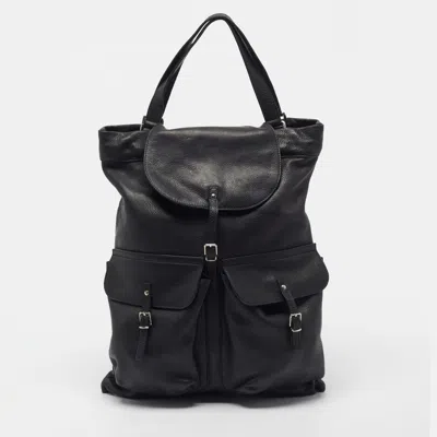 Pre-owned Saint Laurent Black Leather Convertible Backpack