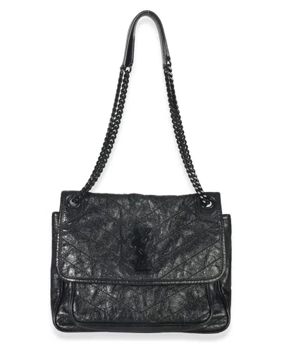 Saint Laurent Black Leather Crinkled Matelassé Medium Niki Chain Satchel  (authentic Pre-loved)