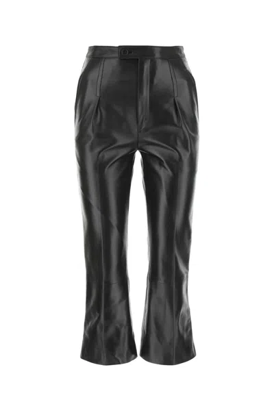 Saint Laurent Black Leather Cropped-cut Pant In 1000