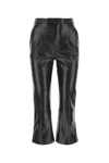 Saint Laurent Black Leather Cropped Cut Pant In Black