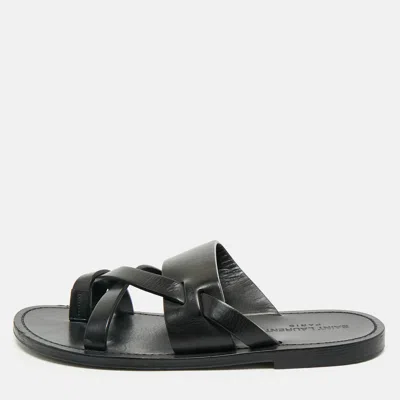 Pre-owned Saint Laurent Black Leather Culver Flat Slides Size 41