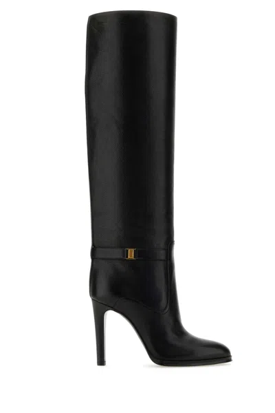 Saint Laurent Diane 100 Grained Leather Knee-high Boots In Black