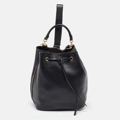 Pre-owned Saint Laurent Black Leather Emmanuelle Bucket Bag