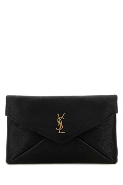 Saint Laurent Black Leather Envelope Cassandre Pouch