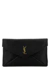 Saint Laurent Cassandre Grained Leather Pouch In Nero