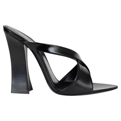 Pre-owned Saint Laurent Black Leather Eva 110 Mule Sandals Shoes 38
