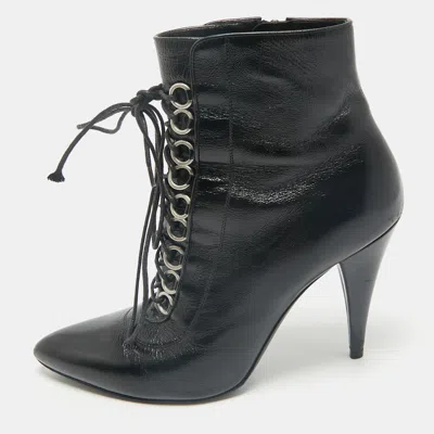 Pre-owned Saint Laurent Black Leather Fetish Ankle Booties Size 37.5