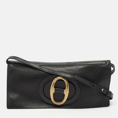 Pre-owned Saint Laurent Black Leather Flap Clutch Bag