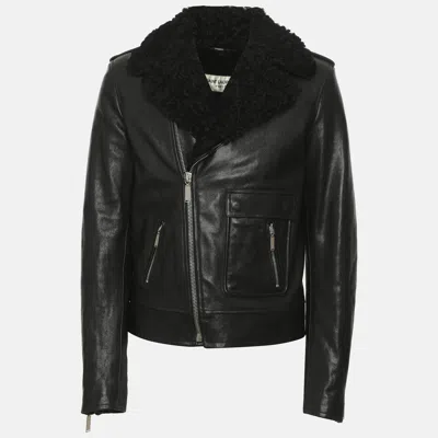 Pre-owned Saint Laurent Black Leather Fur Lined Biker Jacket