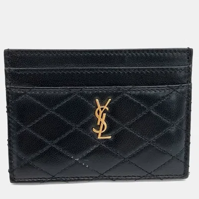 Pre-owned Saint Laurent Black Leather Gaby Card Holder