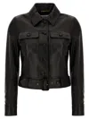 Saint Laurent Leather Cropped Jacket In Black