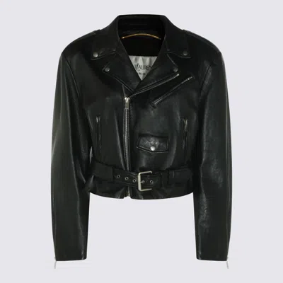 Saint Laurent Black Leather Jacket In Gray