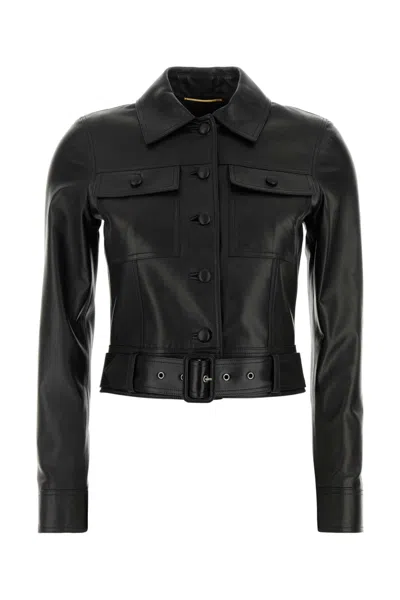 Saint Laurent Leather Cropped Jacket In Black